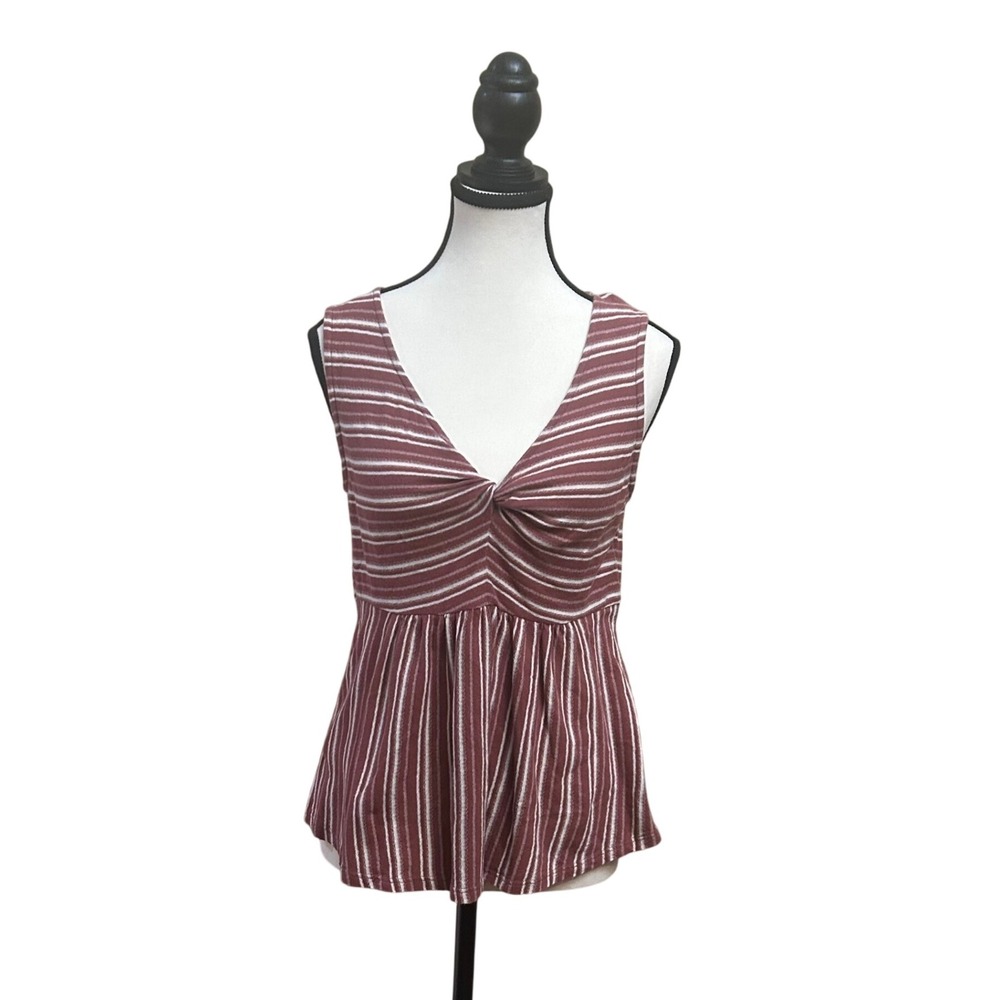 Lucky Brand Striped Sleeveless Top Twist Front Peplum Casual Blouse Size Small